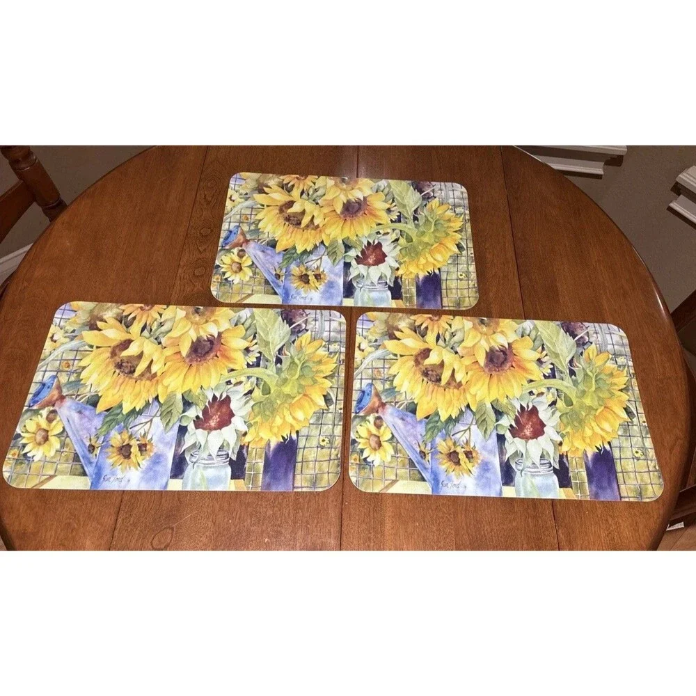 Jan Ford Plastic 2-Sided Sunflower Vintage Placemats Set of 3 - 11 x 17 inches